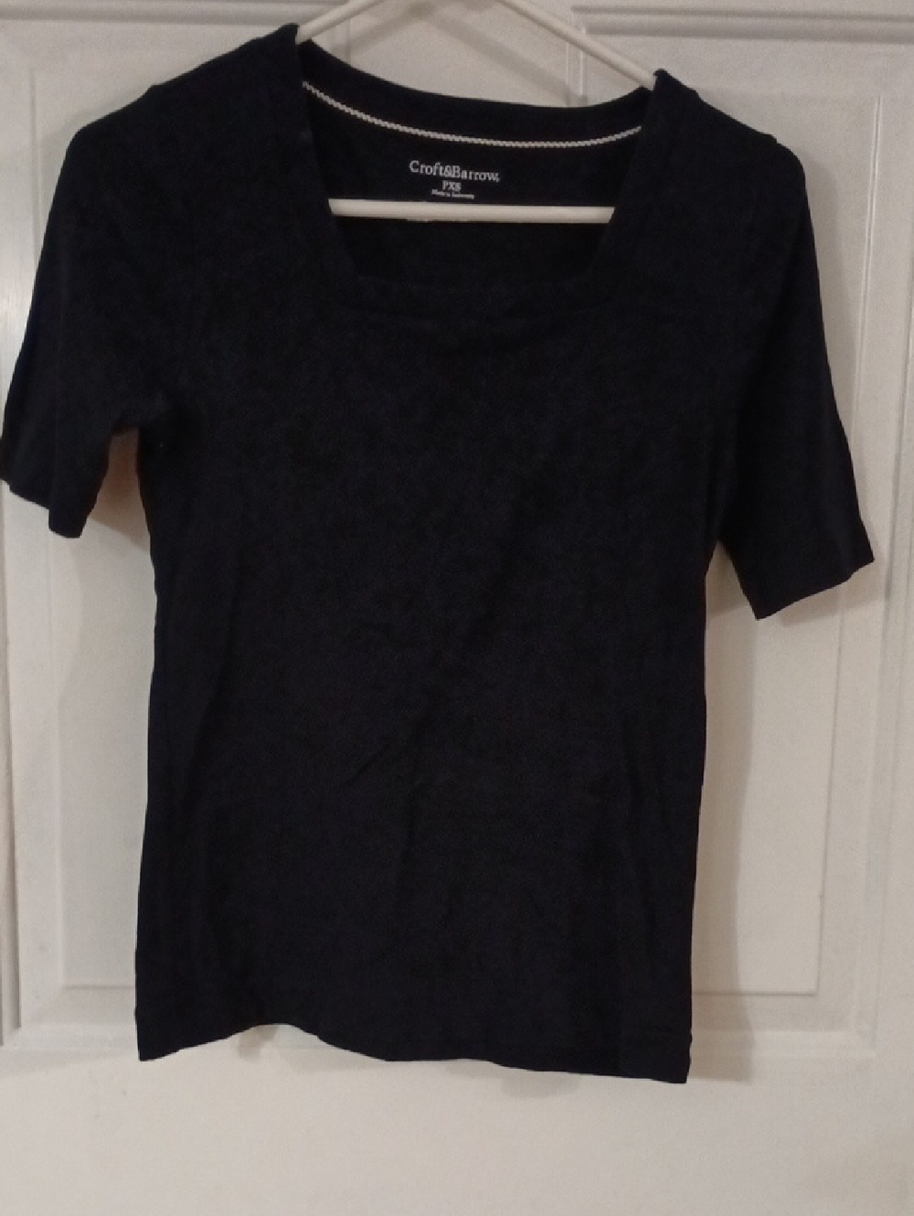 croft & barrow Navy Square Neck Short Sleeve Top - Slim Fit